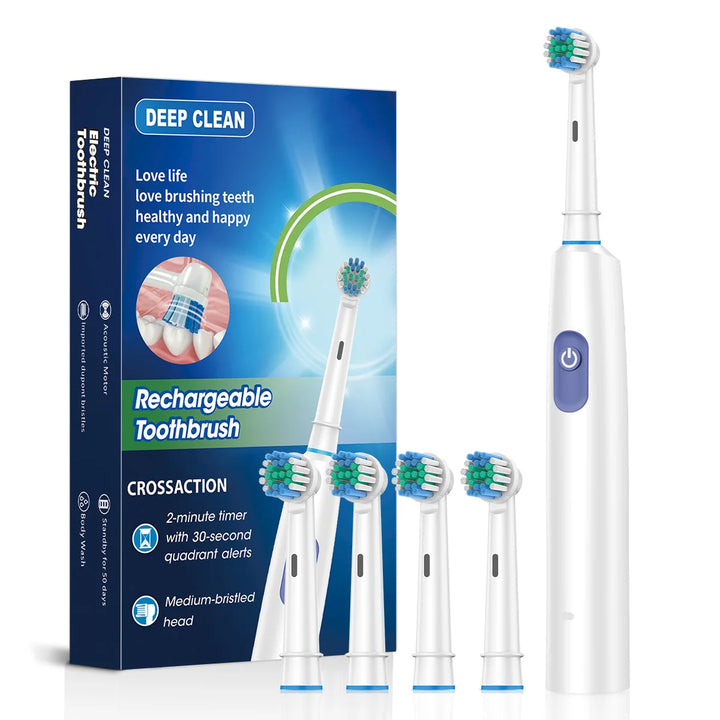 Cepillo de dientes eléctrico rotatorio, resistente al agua, con temporizador, recargable, con 8 cabezales