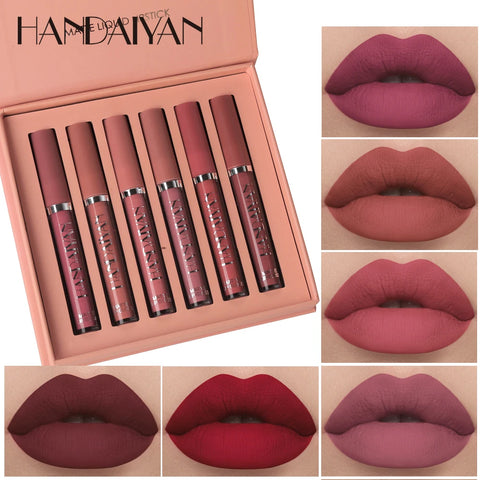 Juego de 6 labiales líquidos antiadherentes, brillo labial de larga duración, caja de regalo, brillo labial con acabado mate, resistente a la decoloración.