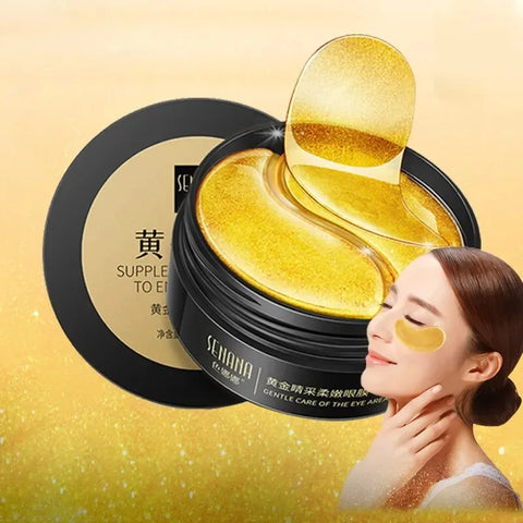 Mascarilla hidratante dorada para ojos, alivia la fatiga ocular y nutre el contorno de ojos con colágeno