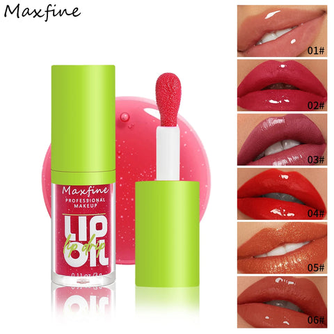 Brillo labial hidratante de 6 tonos.